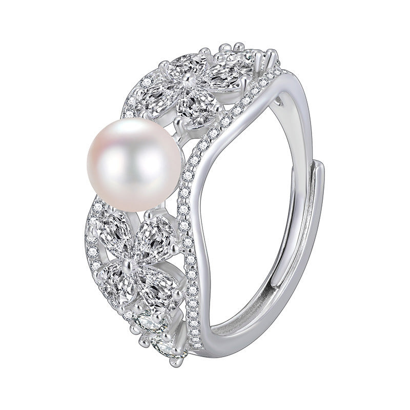 Blütengarten – offener Ring mit Zirkonia