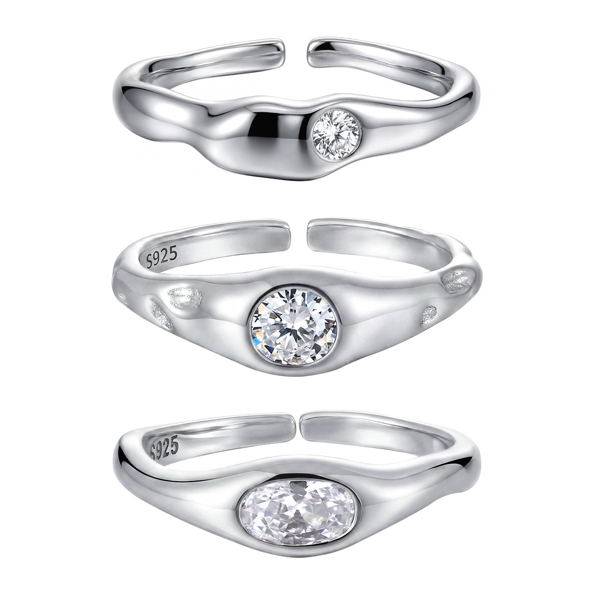 Steinwelle – offener Ring mit Zirkonia