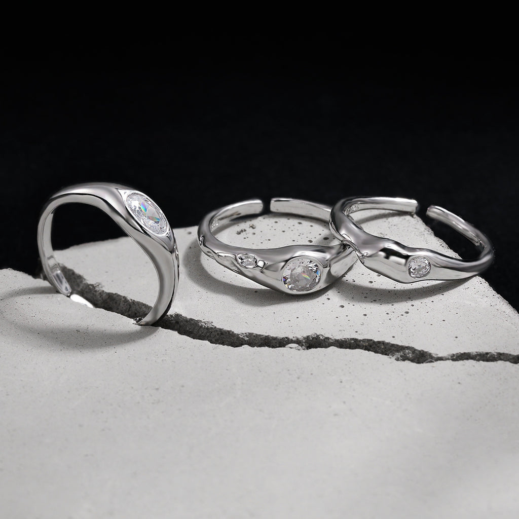 Steinwelle – offener Ring mit Zirkonia