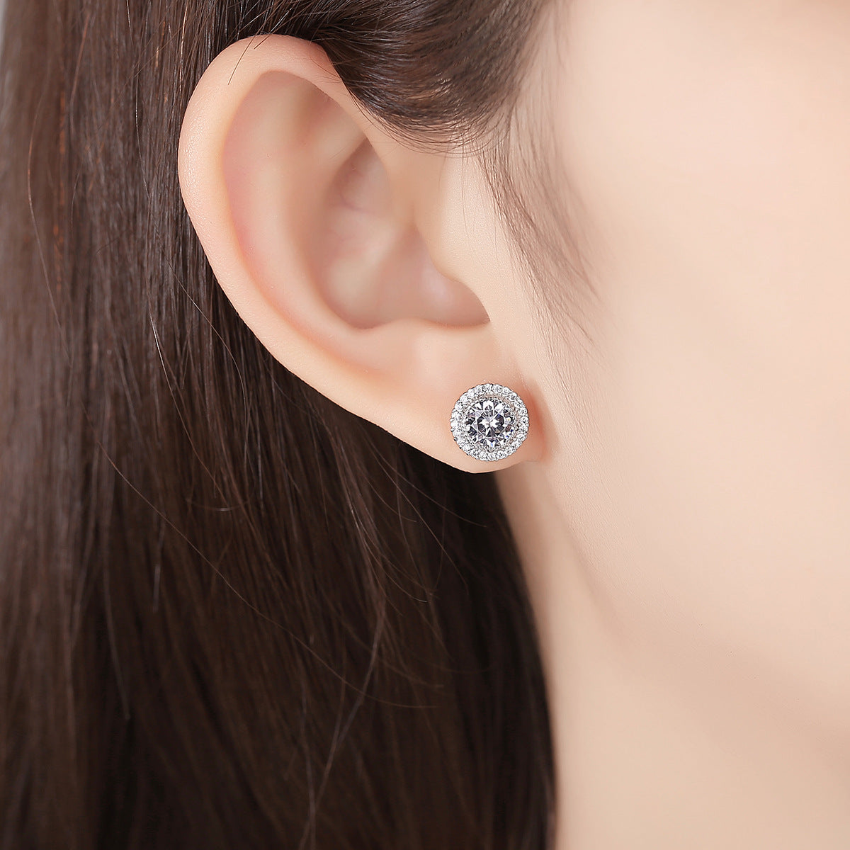 Rundhalo – Zirkonia-Ohrstecker