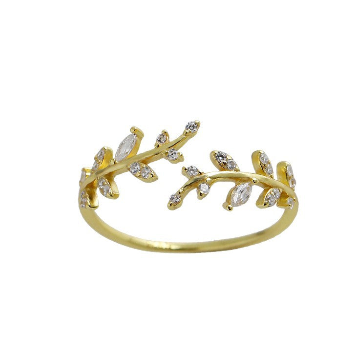 Olivenzweig – offener Ring mit Zirkonia
