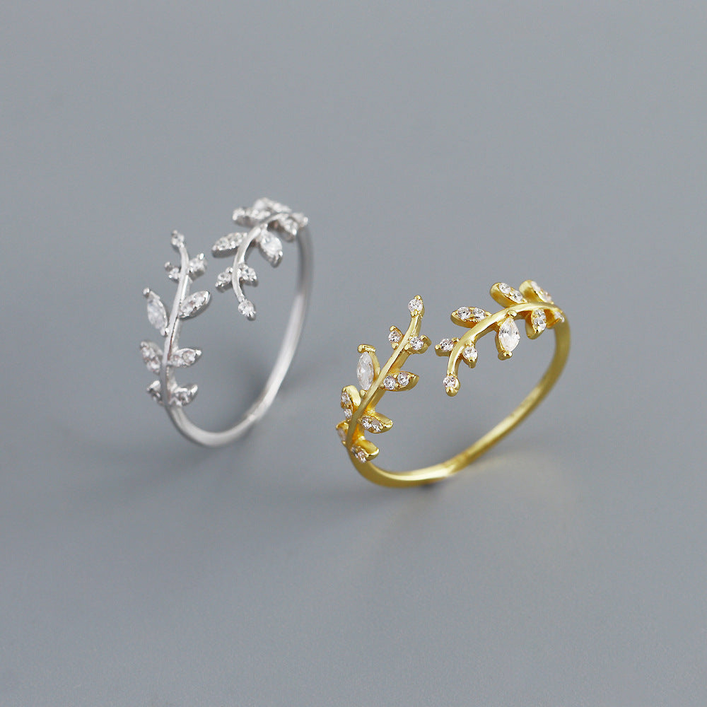 Olivenzweig – offener Ring mit Zirkonia