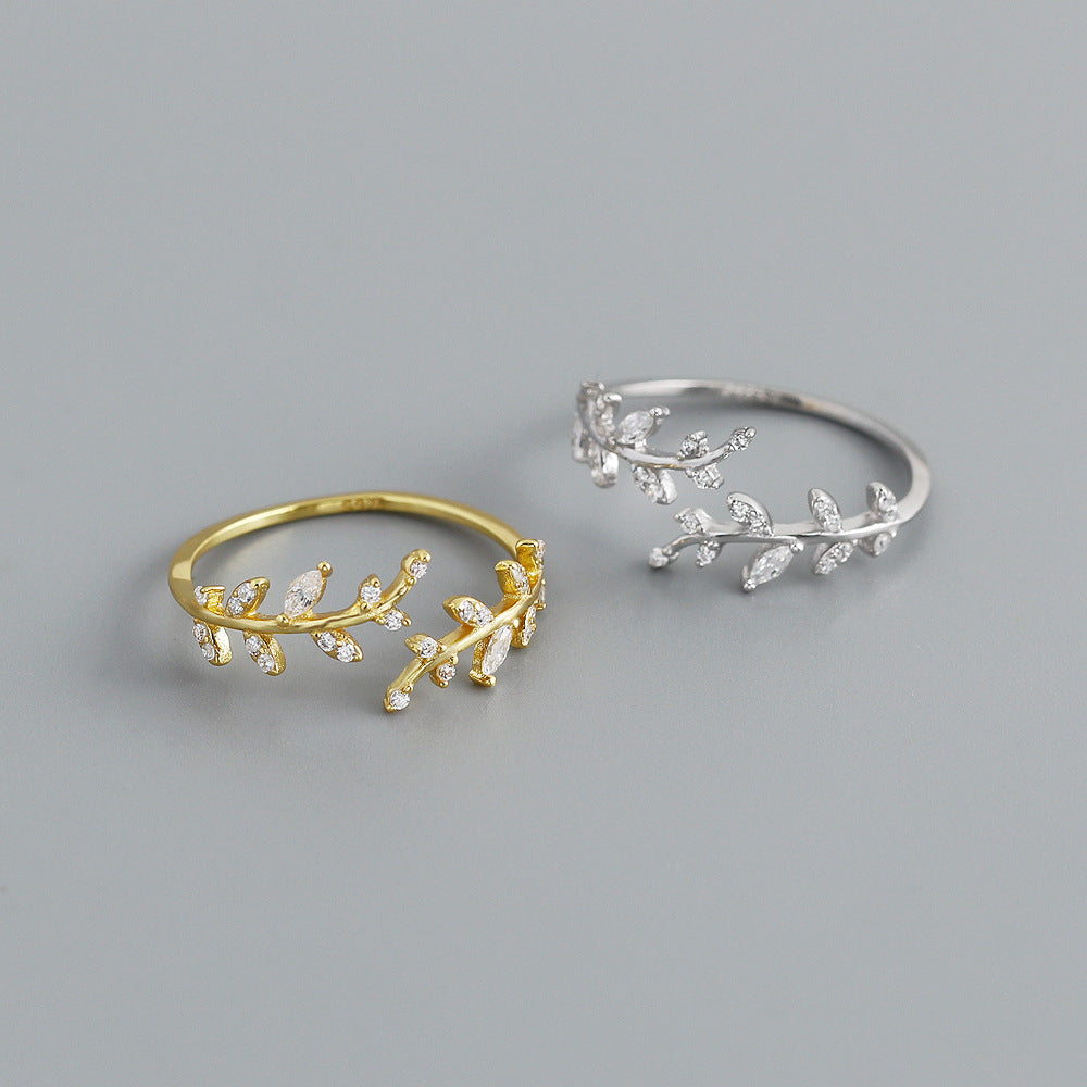 Olivenzweig – offener Ring mit Zirkonia