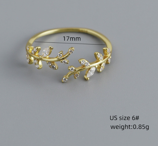 Olivenzweig – offener Ring mit Zirkonia